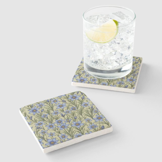 Blue-Eyed Grass flower pattern Stone Coaster (Side)