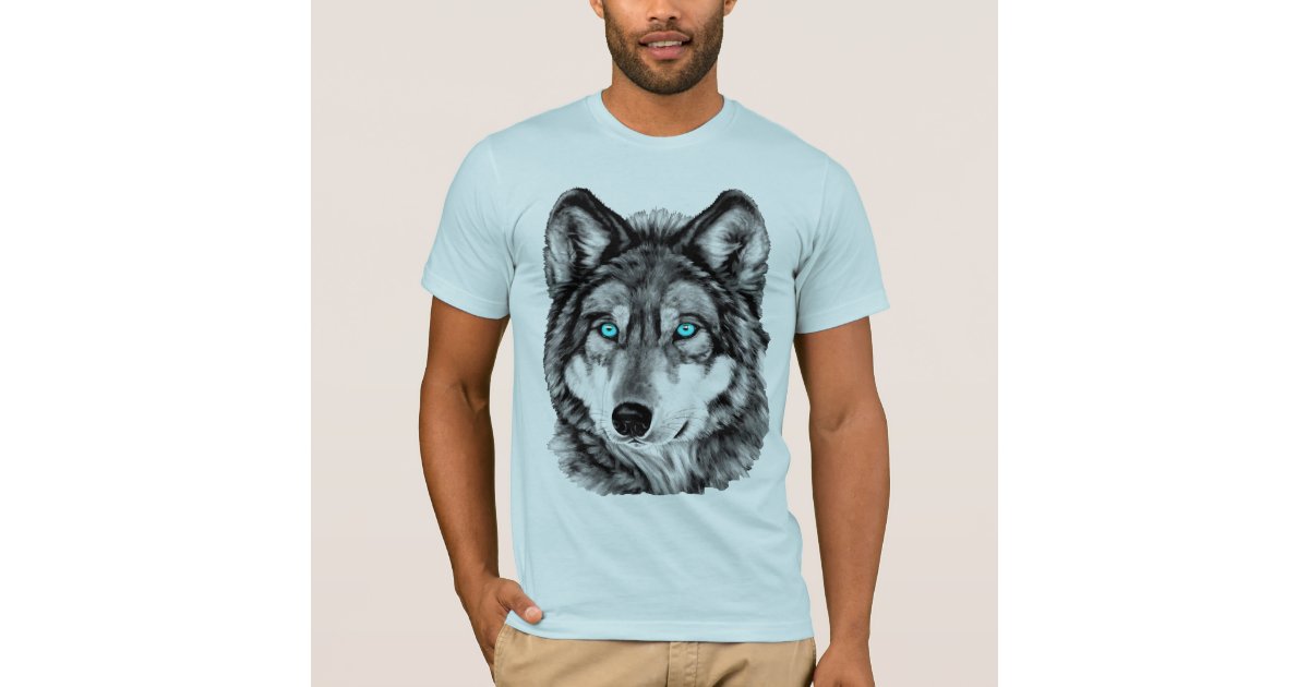 Blue-Eyed Grayscale Painted Wolf T-Shirt | Zazzle