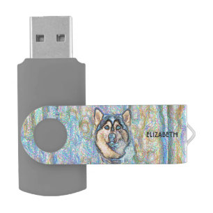 Blue Eyed Husky The Beautiful Dog Drawing Flash Drive