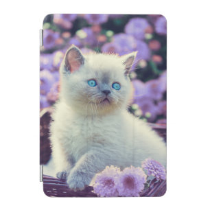 Blue Eyed Kitten In Basket With Lilac Flowers iPad Mini Cover