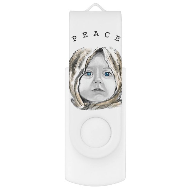 Blue Eyed Little Girl USB Flash Drive Peace (Front Vertical)