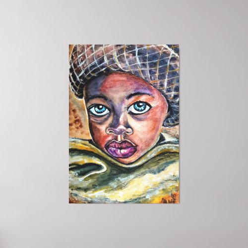 Blue Eyed Little Girl With Hat _ Watercolor Art _ Canvas Print