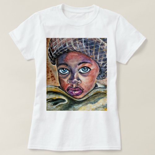Blue Eyed Little Girl With Hat _ Watercolor _ Art T_Shirt