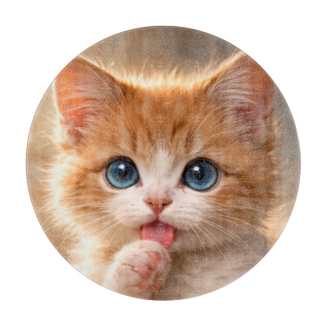 Blue-Eyed Paw licking Kitten Cutting Board (Front)