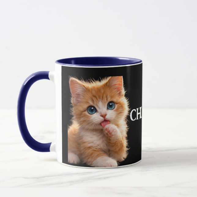 Blue-Eyed Paw licking Kitten Mug (Left)