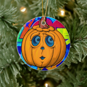 Blue-Eyed Pop Art Pumpkin Ornament