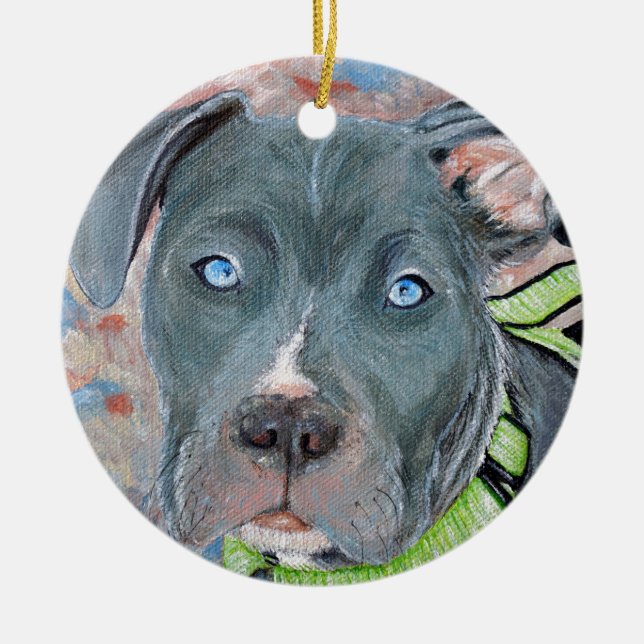 Blue-Eyed Puppy Painting Ceramic Ornament (Front)