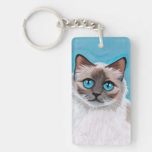 Blue Eyed Ragdoll Cat Portrait Keychain