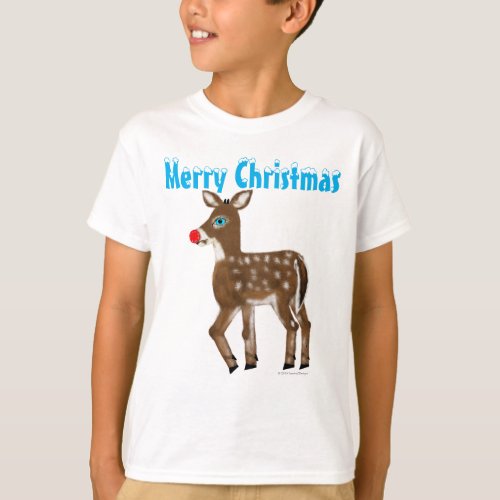 Blue Eyed Red Nose Reindeer Merry Christmas T_Shirt