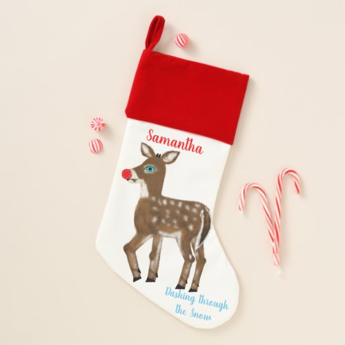 Blue Eyed Reindeer Christmas  Christmas Stocking