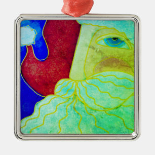 Blue Eyed Santa Claus Abstract Art Metal Ornament