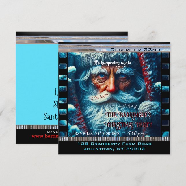 Blue Eyed Santa Snowy Beautiful Christmas Party Invitation (Front/Back)