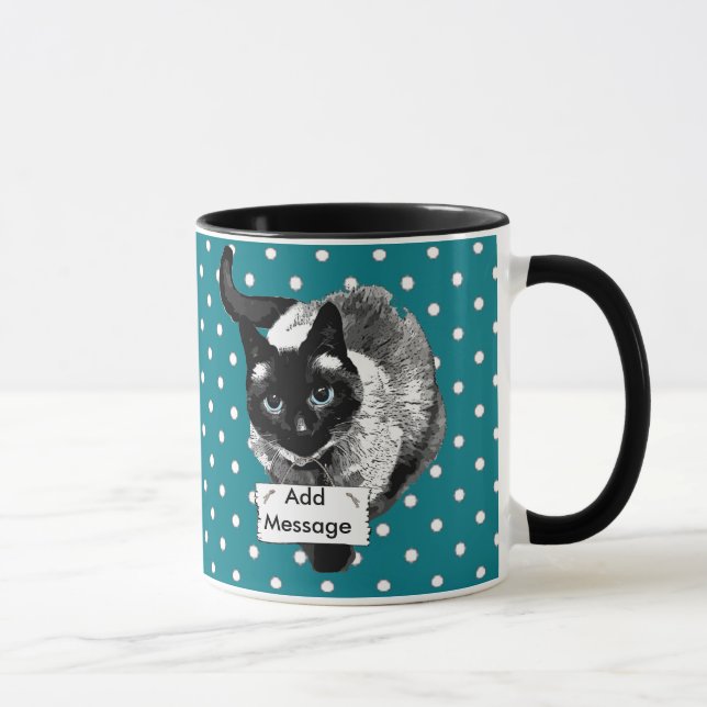 Blue Eyed Siamese Cat Holding Blank Sign Mug (Right)