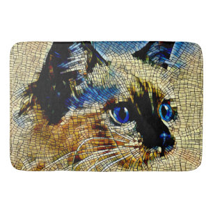 Blue Eyed Siamese Cat Mosaic Tiles Bath Mat