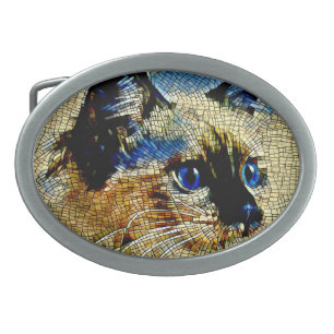 Blue Eyed Siamese Cat Mosaic Tiles Belt Buckle