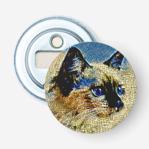 Blue Eyed Siamese Cat Mosaic Tiles Bottle Opener