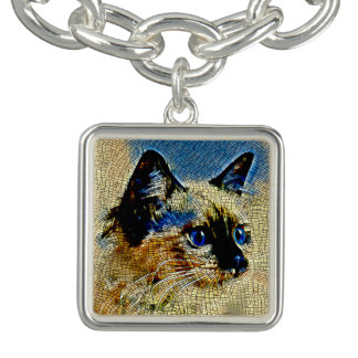 Blue Eyed Siamese Cat Mosaic Tiles Bracelet