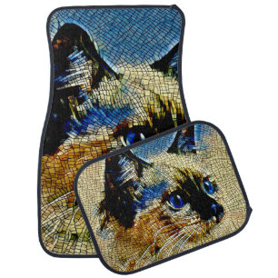Blue Eyed Siamese Cat Mosaic Tiles   Car Floor Mat