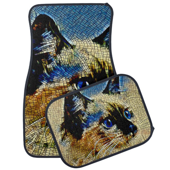 Blue Eyed Siamese Cat Mosaic Tiles   Car Floor Mat (Set)