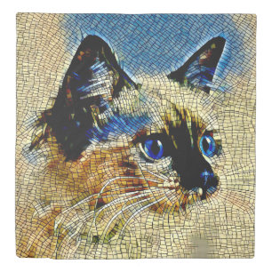 Blue Eyed Siamese Cat Mosaic Tiles Duvet Cover