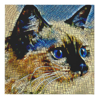 Blue Eyed Siamese Cat Mosaic Tiles Faux Canvas Print