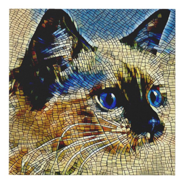 Blue Eyed Siamese Cat Mosaic Tiles Faux Canvas Print (Front)