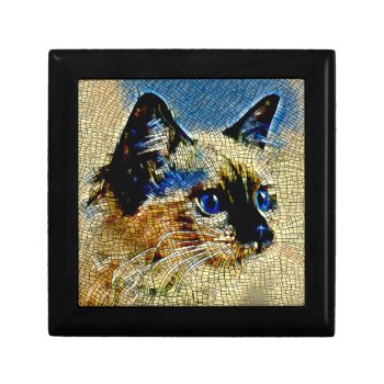 Blue Eyed Siamese Cat Mosaic Tiles Gift Box by kahmier at Zazzle