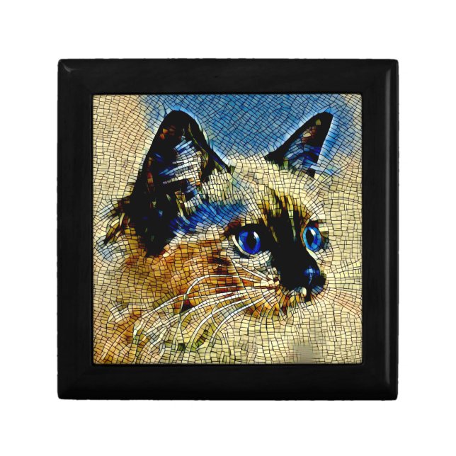 Blue Eyed Siamese Cat Mosaic Tiles Gift Box (Front)