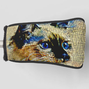 Blue Eyed Siamese Cat Mosaic Tiles Golf Head Cover