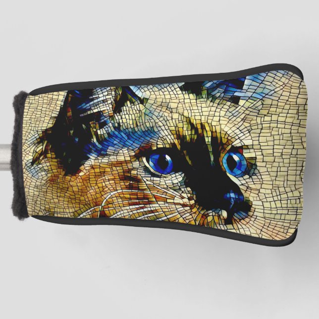 Blue Eyed Siamese Cat Mosaic Tiles Golf Head Cover (Front)