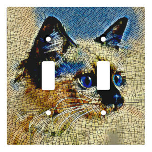Blue Eyed Siamese Cat Mosaic Tiles Light Switch Cover
