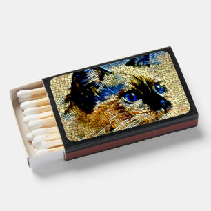 Blue Eyed Siamese Cat Mosaic Tiles Matchboxes