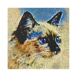 Blue Eyed Siamese Cat Mosaic Tiles Metal Print