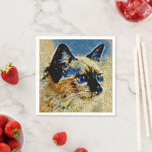 Blue Eyed Siamese Cat Mosaic Tiles Napkins