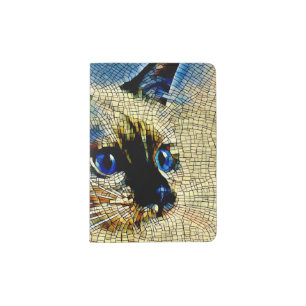 Blue Eyed Siamese Cat Mosaic Tiles Passport Holder