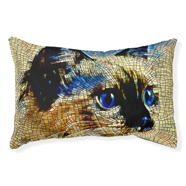 Blue Eyed Siamese Cat Mosaic Tiles Pet Bed (Front)