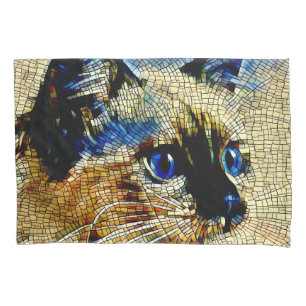 Blue Eyed Siamese Cat Mosaic Tiles Pillow Case