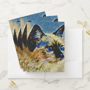 Blue Eyed Siamese Cat Mosaic Tiles Pocket Folder