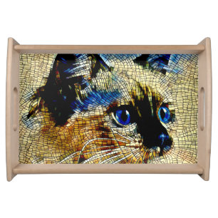 Blue Eyed Siamese Cat Mosaic Tiles Serving Tray