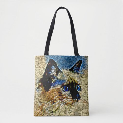 Blue Eyed Siamese Cat Mosaic Tiles Tote Bag