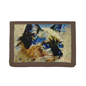 Blue Eyed Siamese Cat Mosaic Tiles Tri-fold Wallet
