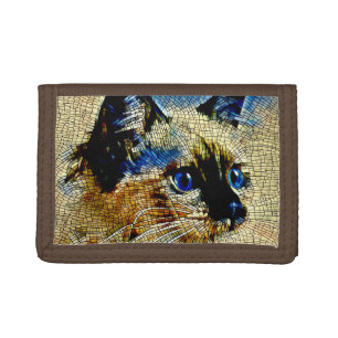 Blue Eyed Siamese Cat Mosaic Tiles Tri-fold Wallet