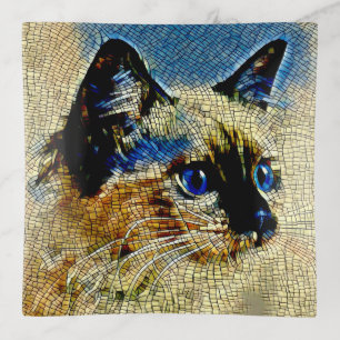 Blue Eyed Siamese Cat Mosaic Tiles Trinket Tray