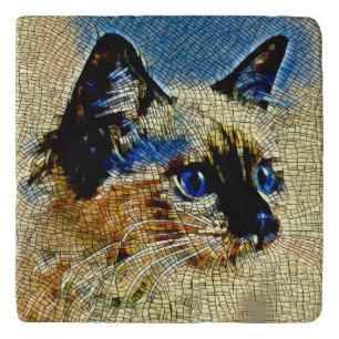 Blue Eyed Siamese Cat Mosaic Tiles Trivet