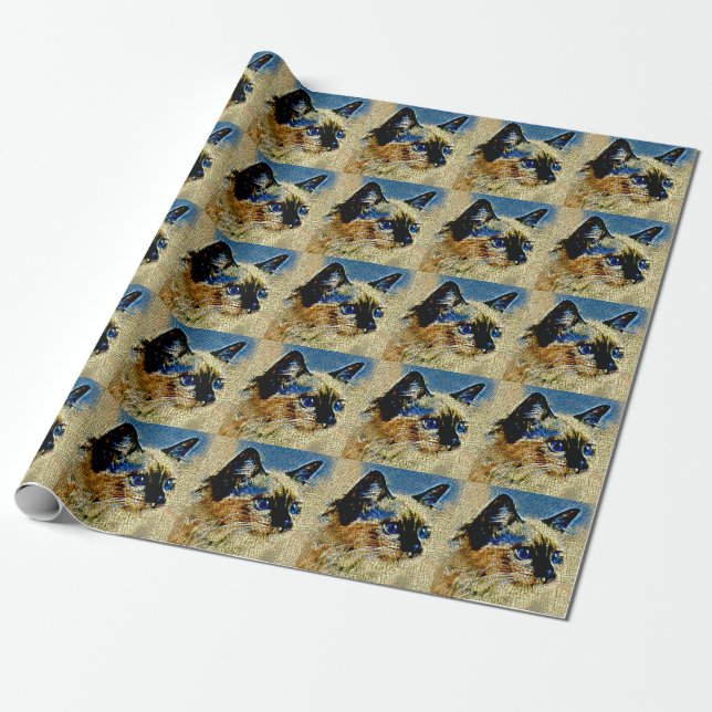Blue Eyed Siamese Cat Mosaic Tiles Wrapping Paper (Unrolled)