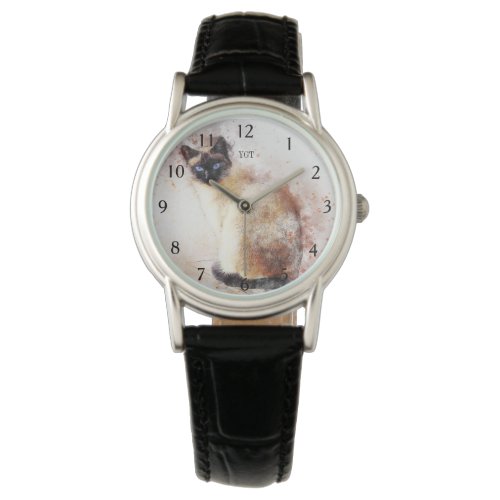 Blue Eyed Siamese Cat Painted Design Womens Watch