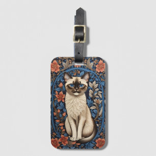 Blue Eyed Siamese Cat William Morris Inspired Luggage Tag