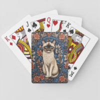 Blue Eyed Siamese Cat William Morris Inspired Playing Cards