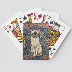 Blue Eyed Siamese Cat William Morris Inspired Poker Cards