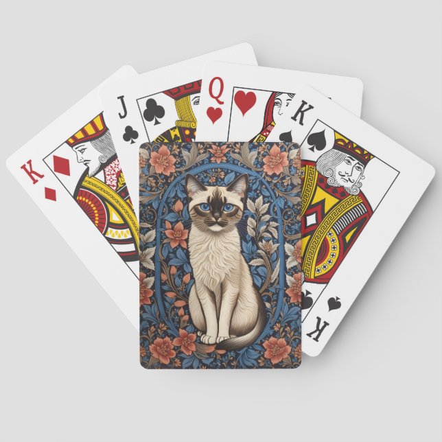 Blue Eyed Siamese Cat William Morris Inspired Poker Cards (Back)